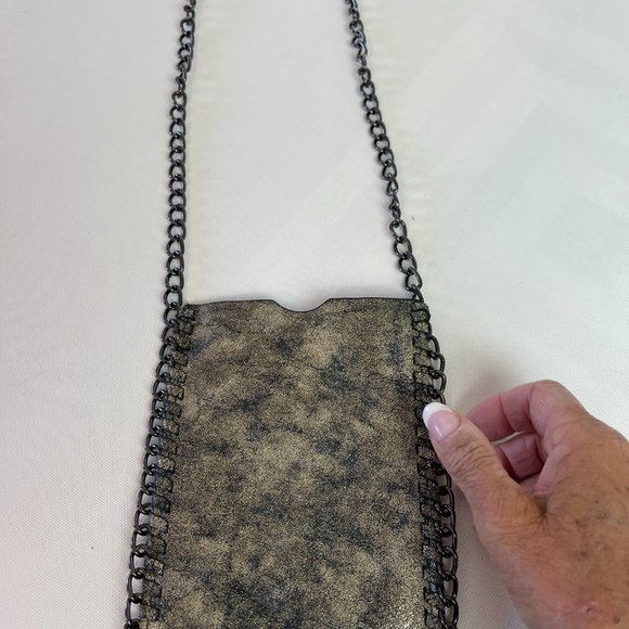 Black & Golf leather Crossbody Bag With Chain Strap - Picture 2 of 7